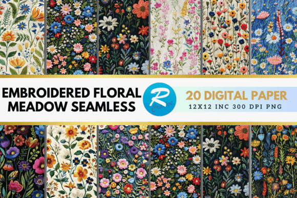 Embroidered Floral Meadow Digital Paper: A Designer's Toolkit