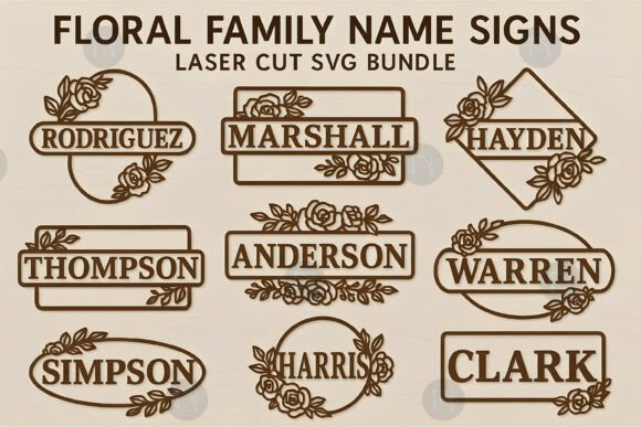 Floral Name Signs Laser Cut SVG Bundle